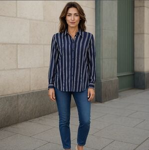 MICHAEL Michael Kors Semi Sheer Vertical Striped Blouse